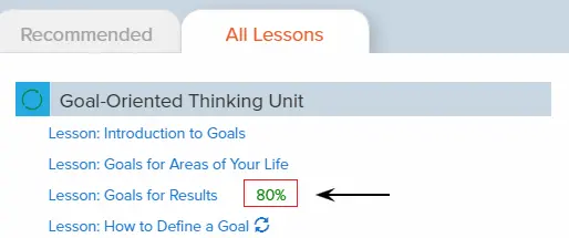 Once you complete the lesson, you will see your score in the “All Lessons” and “Recommended” tab.